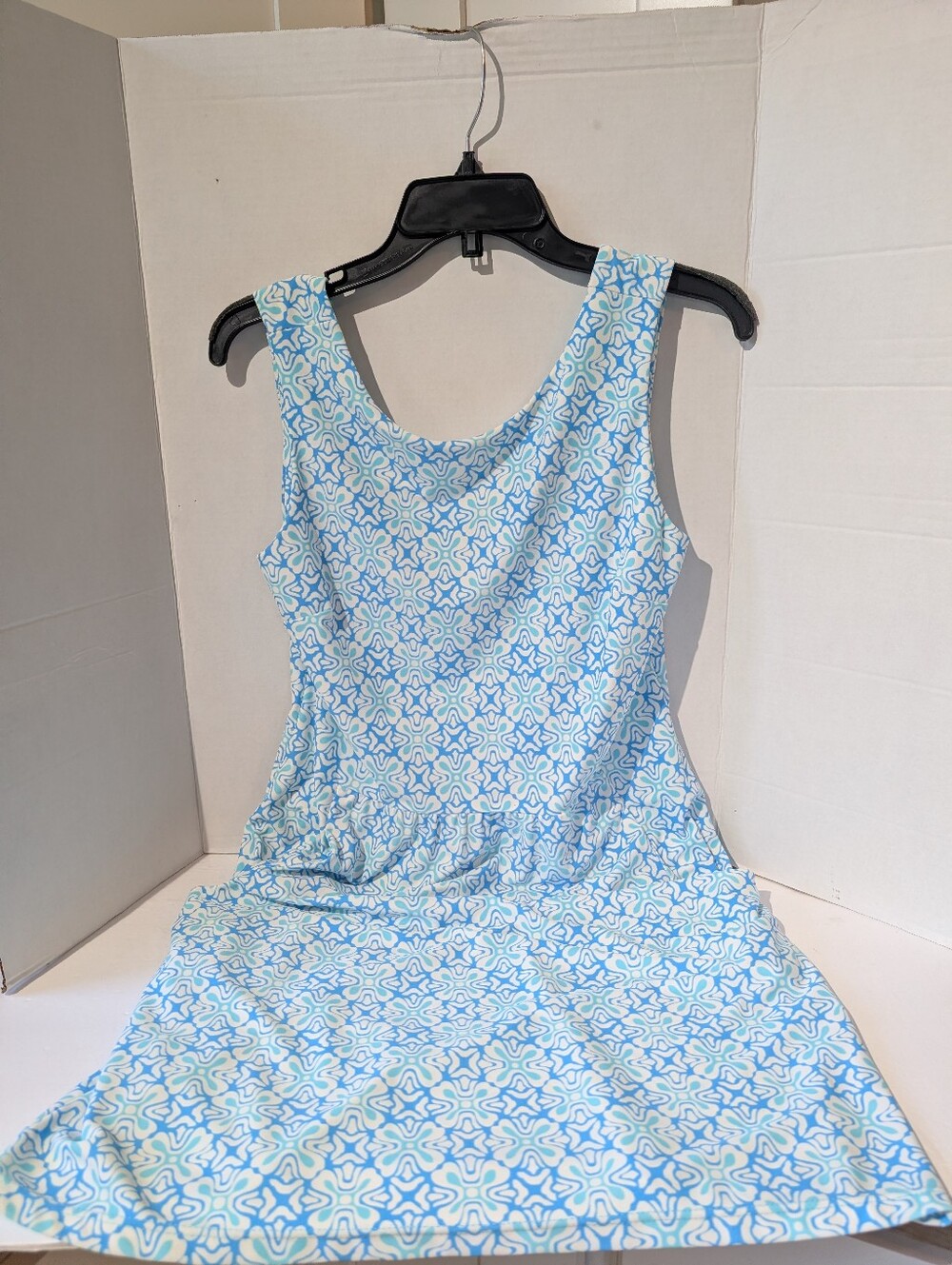 Jude Connolly Dress M Blue White Geometric Sleeveless Pockets Made USA